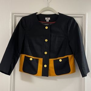 NWOT Black & Orange Color block cropped blazer with cold accent